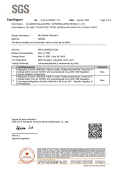 2023 Huafu Chemicals SGS Certificate